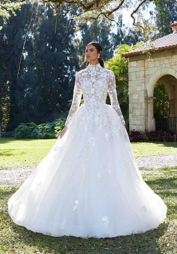 Lace Bridal Gown Long Sleeves Muslim Tulle Wedding Dress 2023 C2169