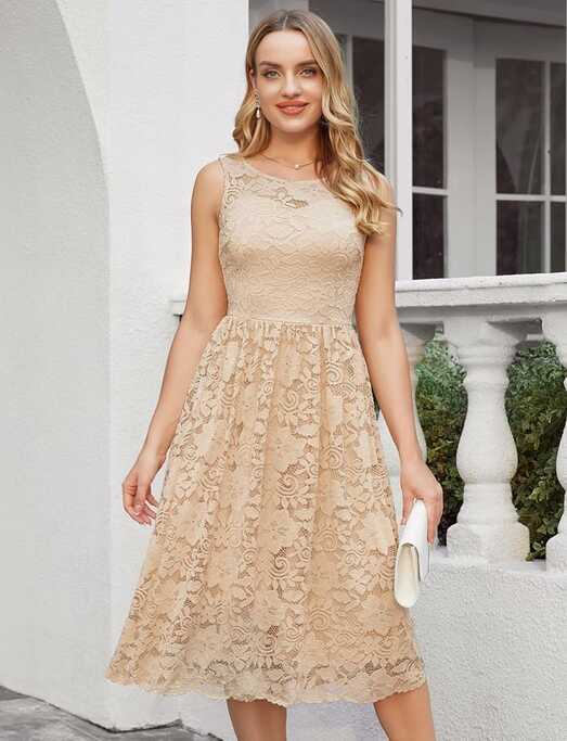 Lace Cocktail Dress for Women Wedding Guest Lace Formal Dress Midi ...