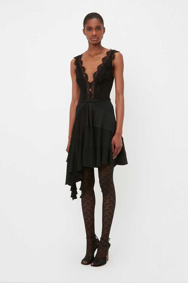 Lace Detail Ruffle Mini In Black | Victoria Beckham – Victoria ...