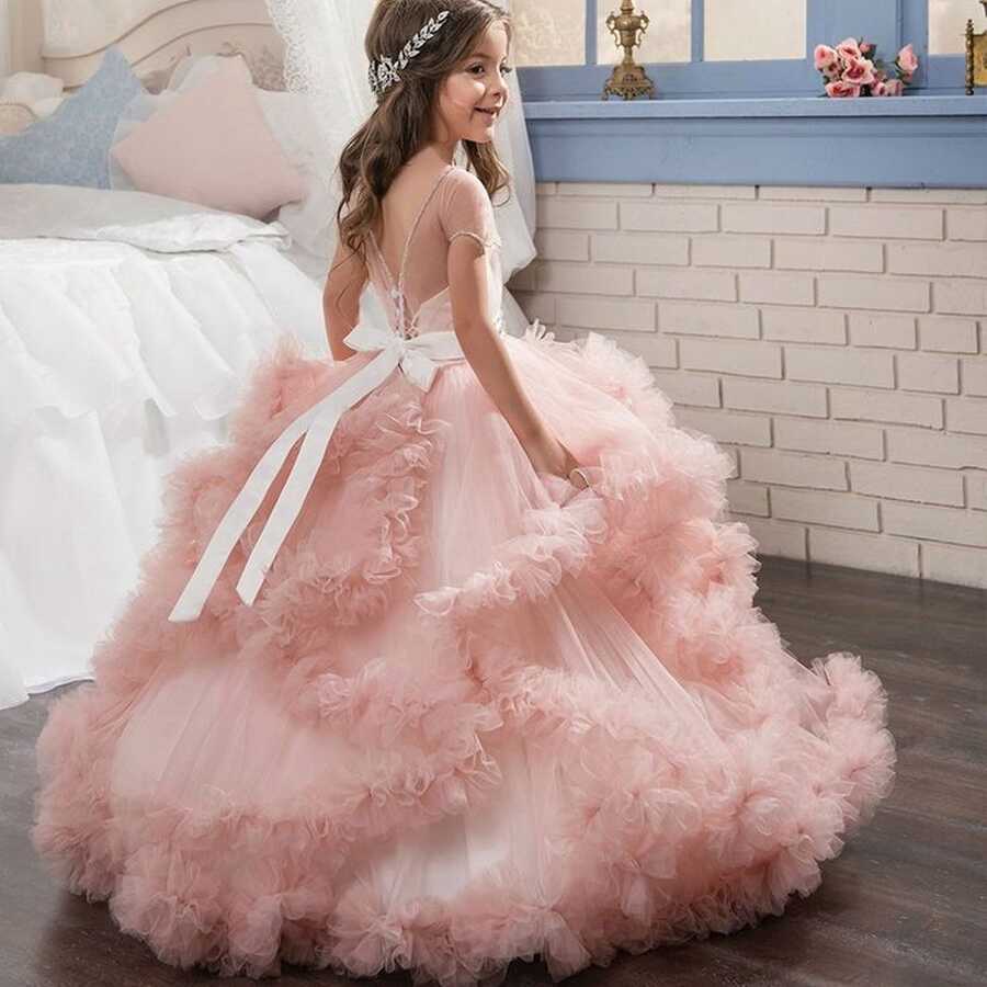 Lace Flower Girl Dress Butterfly Kids First Communion Gown ...