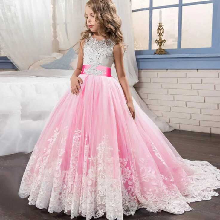 Lace Girls Kids Wedding Flower Girl Dress Princess Party Long ...