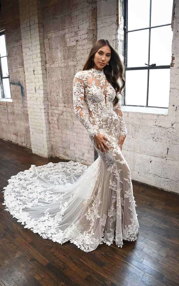 Lace High-Neck Wedding Dress with Long Sleeves | Martina Liana ...