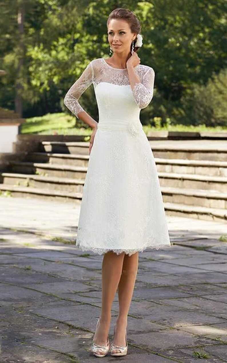 Lace Knee Length Wedding Dresses, Knee-Length Lace Bridal Gowns ...