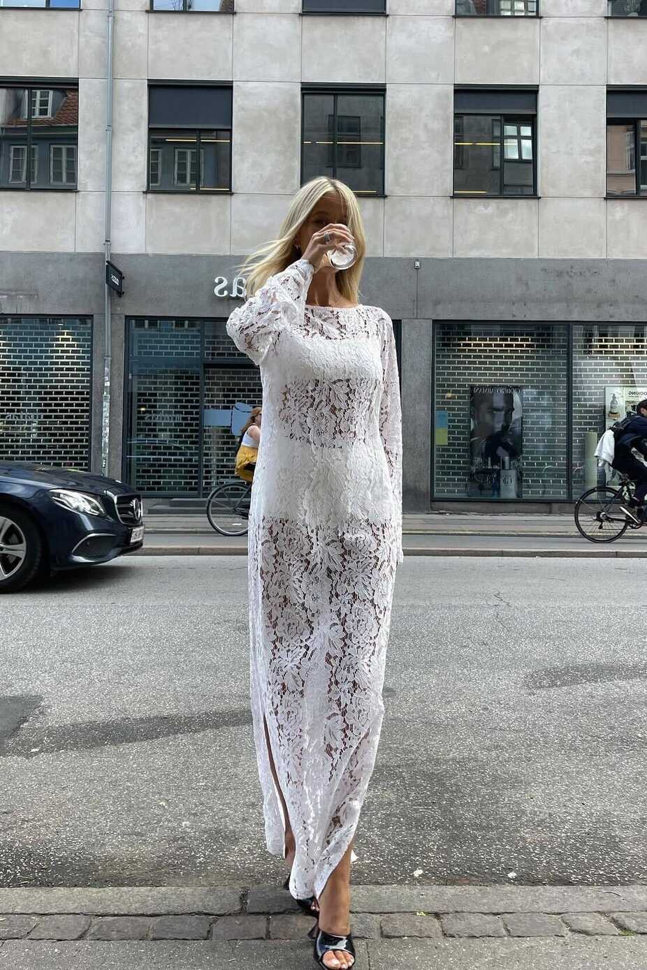 Lace Maxi Dress White | NA-KD