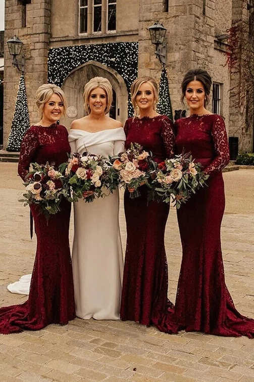 Lace Mermaid Long Sleeves Bridesmaid Dresses, MBD213 | Musebridals.com