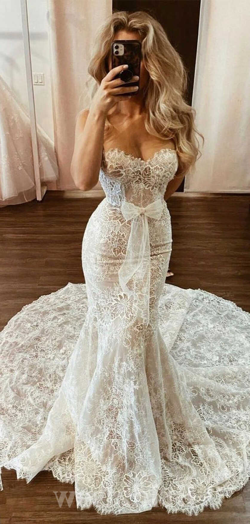 Lace Mermaid Strapless Princess Garden Beach Vintage Long Wedding ...