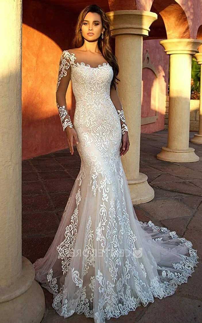 Lace Mermaid Wedding Dress with Long Sleeves Elegant Country ...