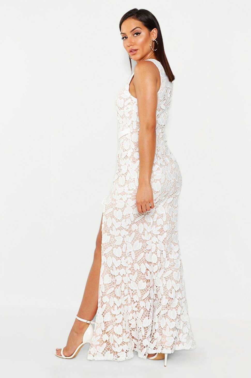 Lace Ruffle Split Maxi Dress | boohoo NZ