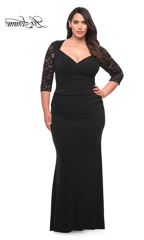 Lace-Sleeve La Femme Plus-Size Formal Dress - PromGirl