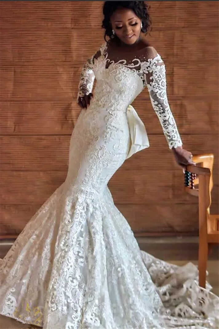 Lace Wedding Bridal Dress with Long Sleeves Plus Size BWD042