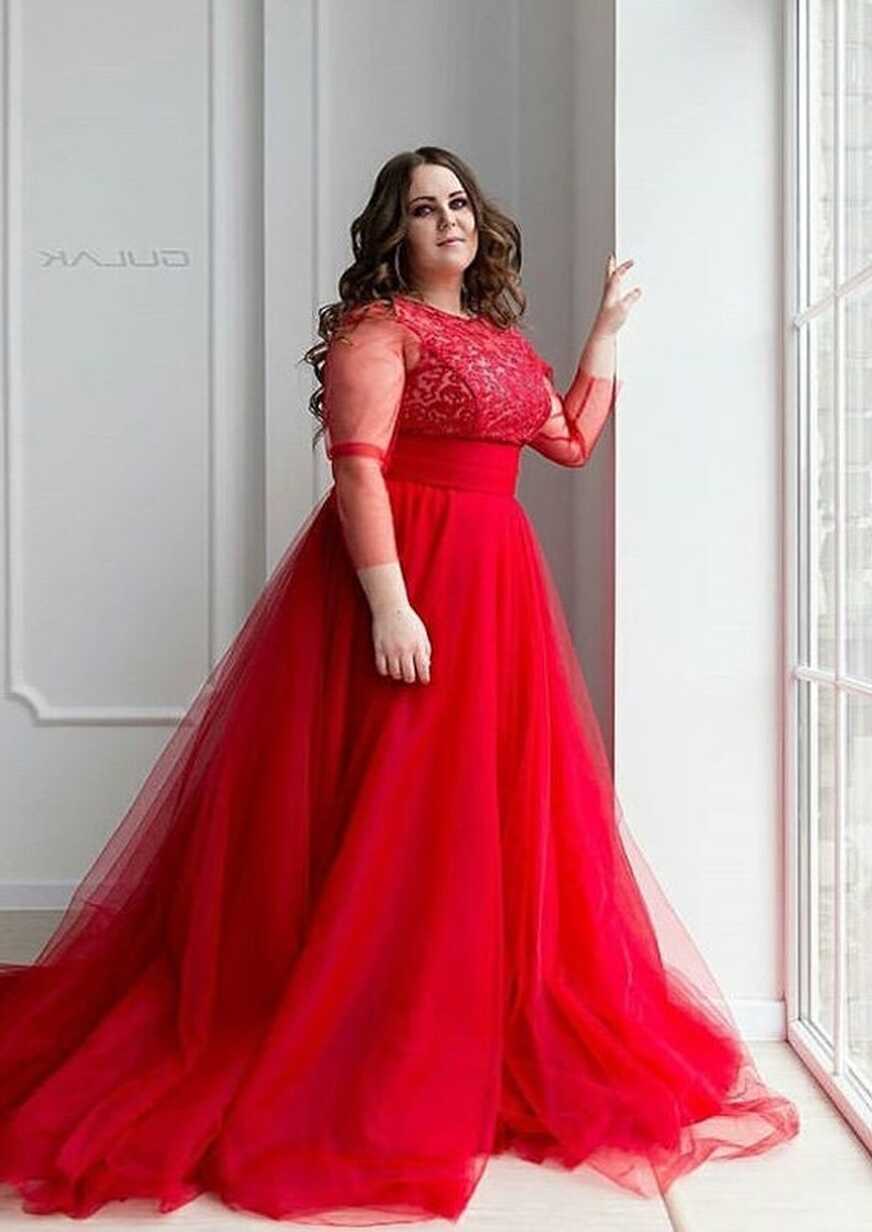 Lace Wedding Dress Red Tulle, Plus Size, Romantic, A-line ...