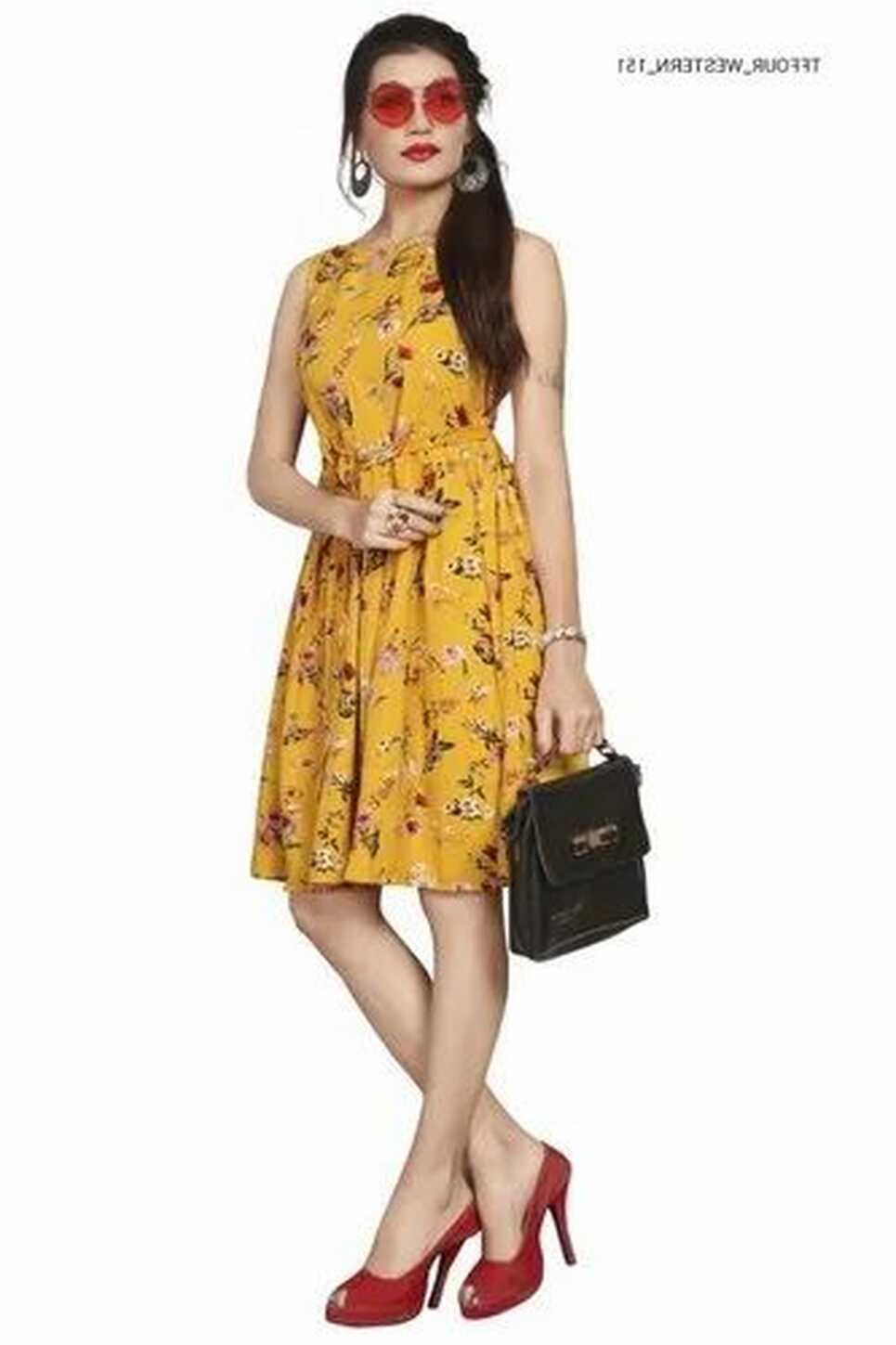 Ladies American Crepe Printed Knee Length Sleeveless Dress at Rs ...