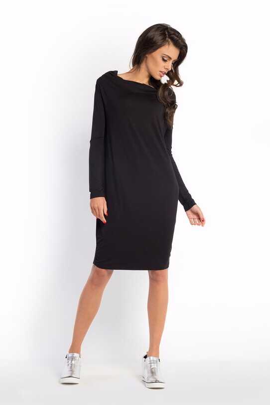 Ladies Basic Casual Loose Fit Cowl Neck Knee Length Dress Long ...