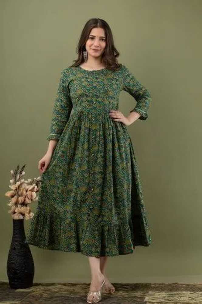 Ladies Long Anarkali Gown Flared Summer Cotton Dress Cotton Boho ...