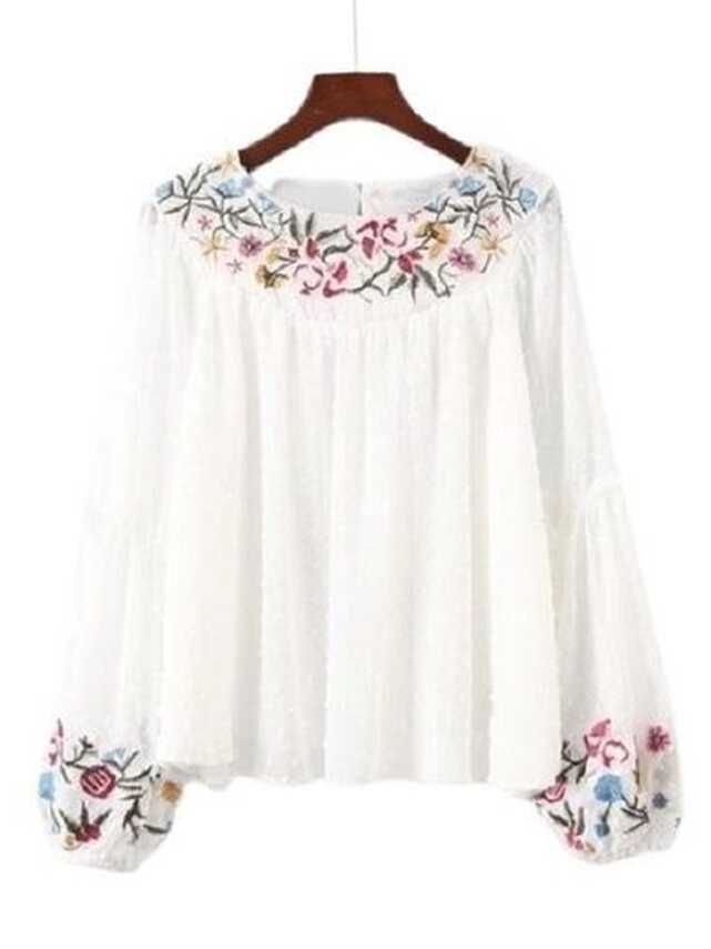 Ladies Printed Round Neck White Chiffon Tops For Casual And Day To ...