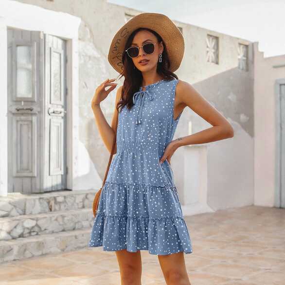 Ladies Summer Sleeveless Dress Clothes Women Casual Fashion Polka DOT  Dresses