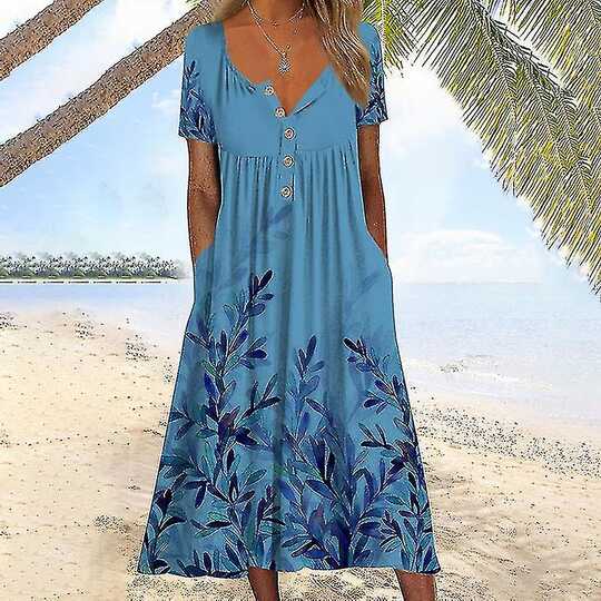 Ladies V Neck Maxi Dresses Casual Baggy Summer Beach Sundress ...