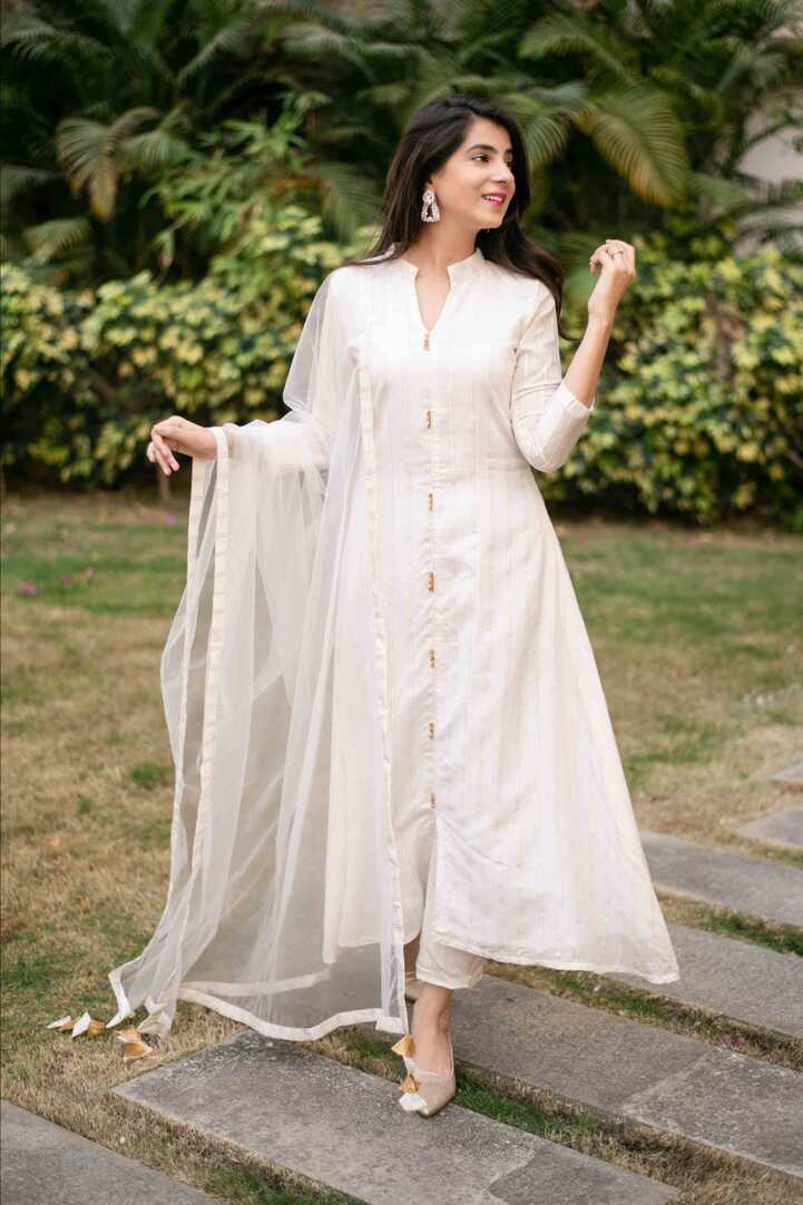 Ladies White Salwar Suits With Dupatta Semi Stitched. at Rs 450 ...