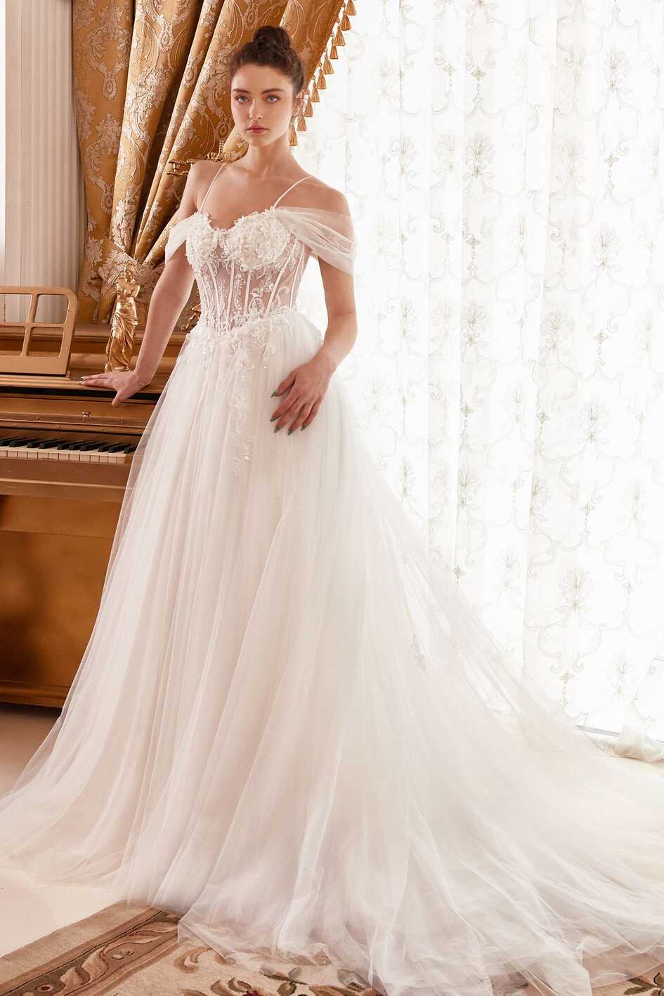 Ladivine WN307 A Line Tulle off the shoulder Sheer Corset Wedding ...