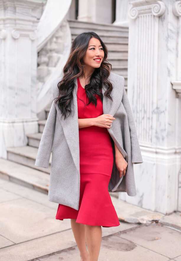 Lady in Red // Sweater skirt + ruffle sleeve top