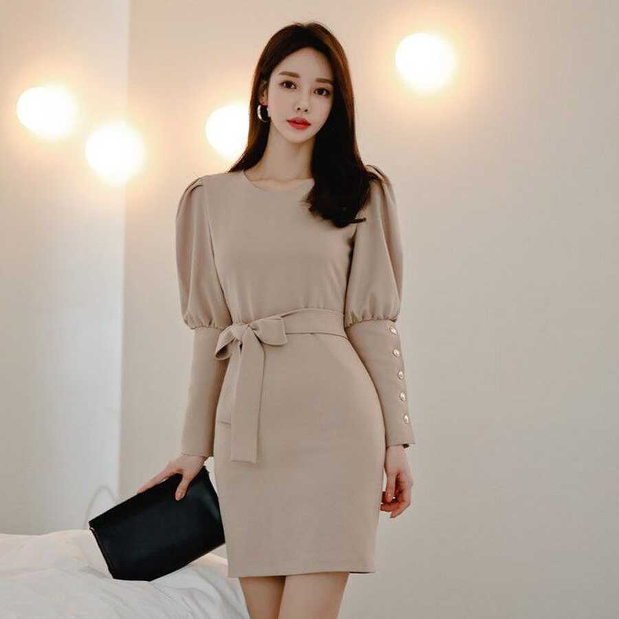 Lantern Sleeve Bodycon Office Work Dress