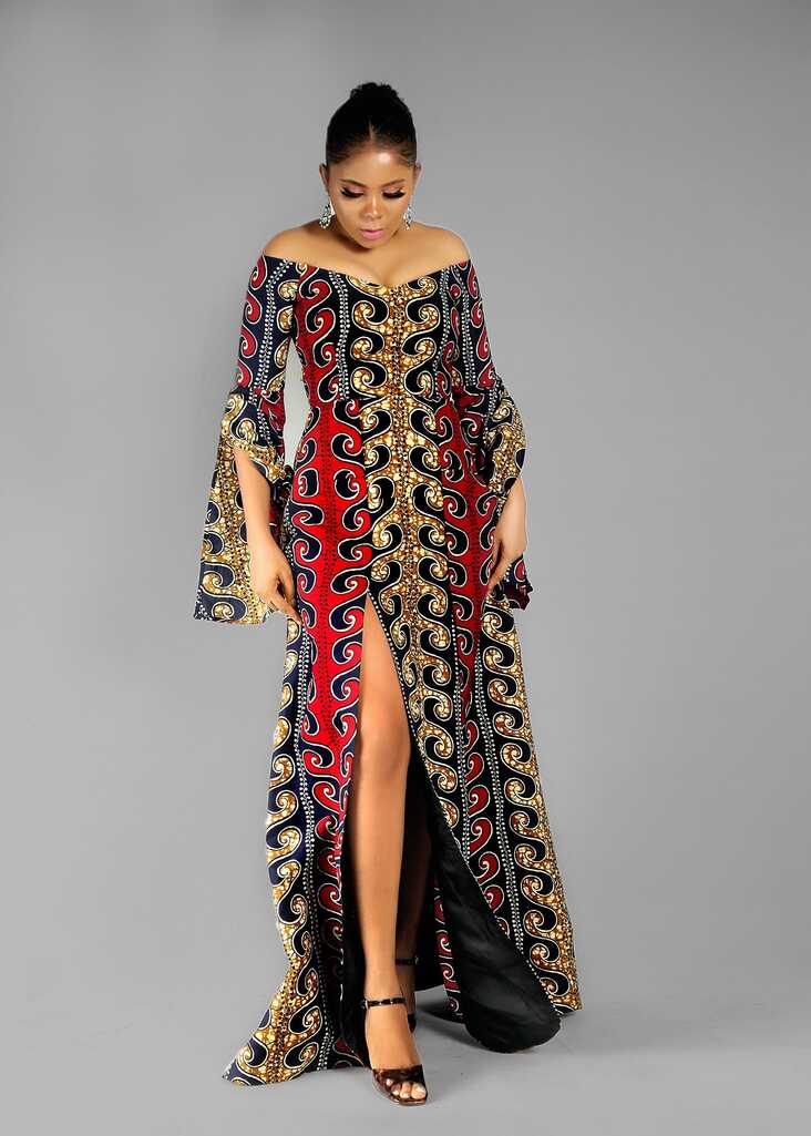 Lanu African print Ankara maxi dress with double slit – Afrothrone