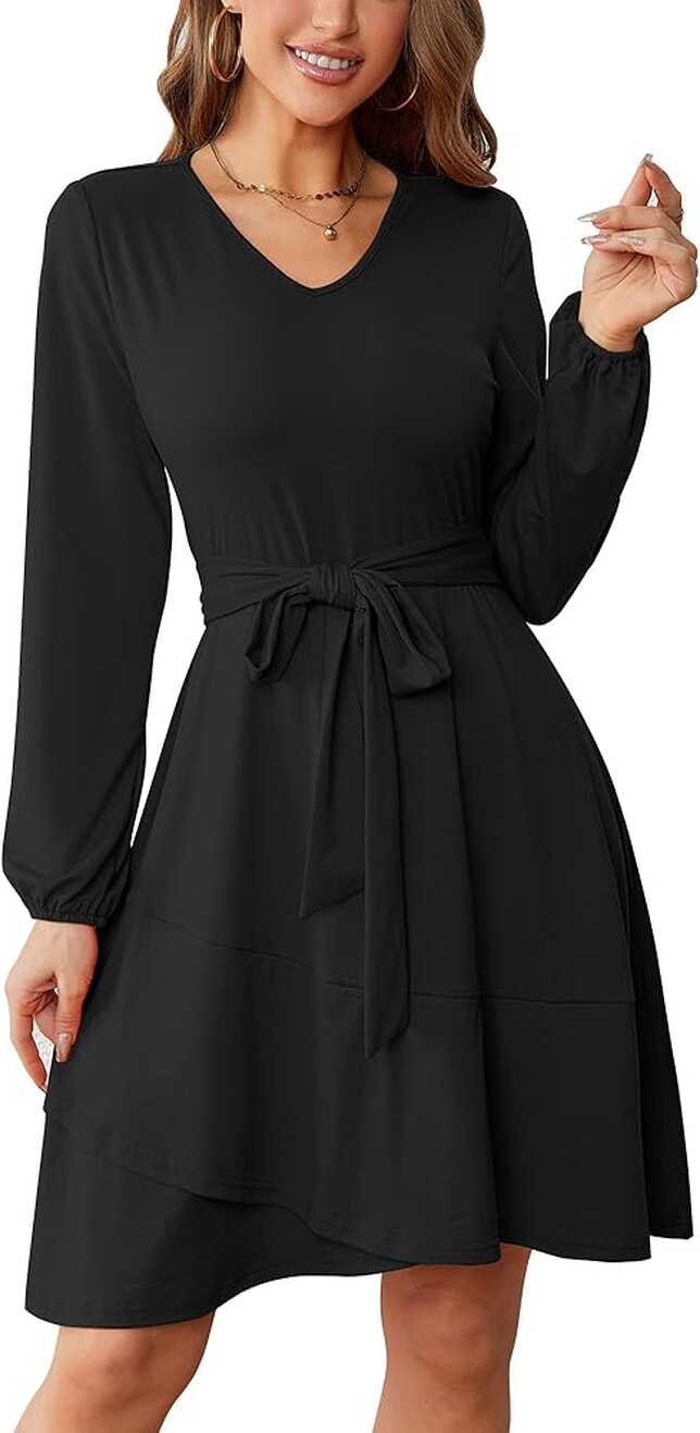 Laqeyko Winter Dresses for Women 2024 Black Funeral V Neck Casual ...