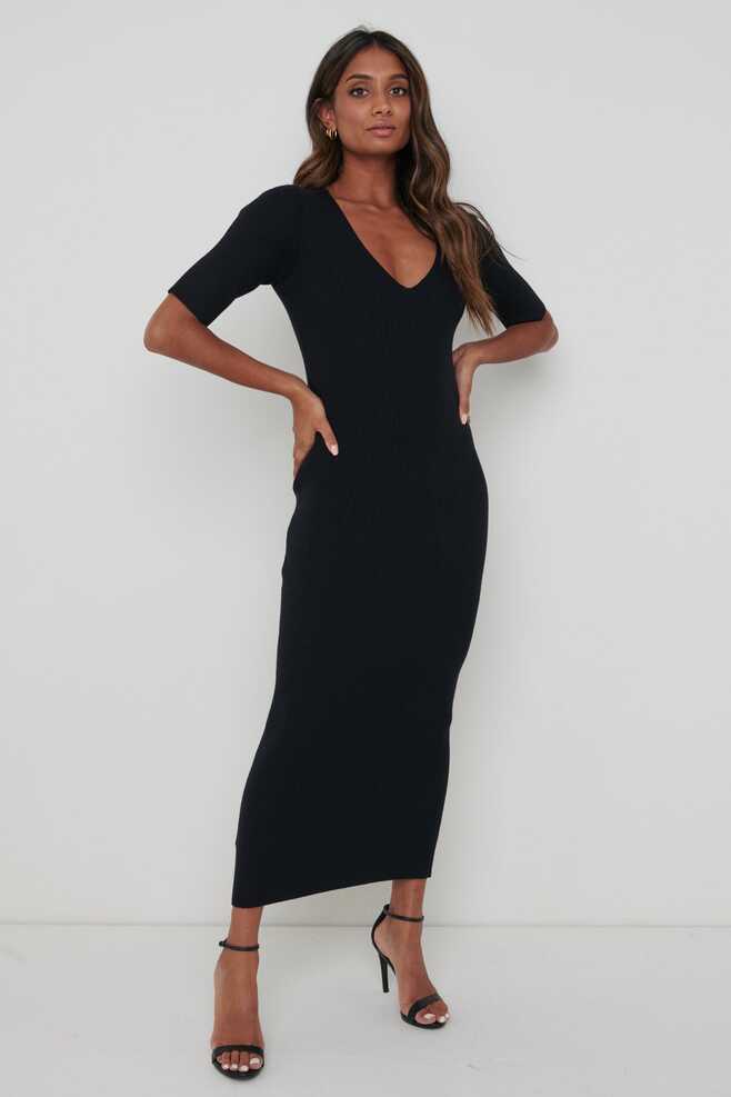 Lara Ribbed Midi Dress - Black – Pretty Lavish