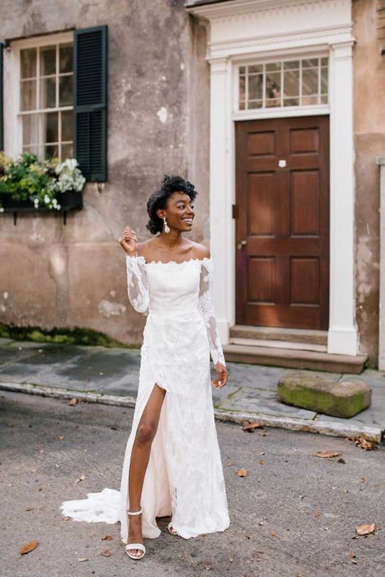 Large Floral Lace Long Sleeve Wedding Dress | David&#39;s Bridal