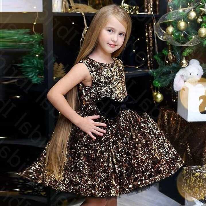 Latest Gold Sequined Flower Girls Dresses Short Ball Gown Kids ...