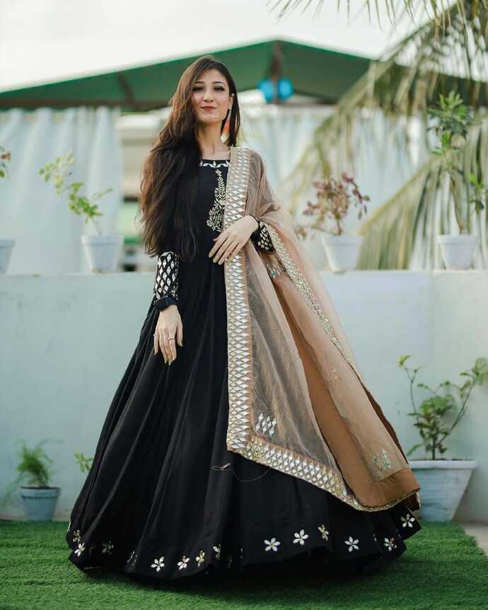 Latest Mirror Work Long Black Gown design 2021