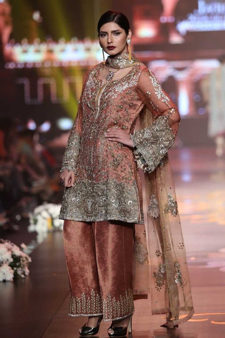 Latest Pakistani Party Wear in Peach Color #Y2027 - Large