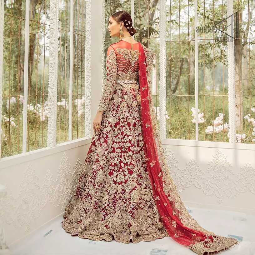 Latest Pakistani Wedding Wear - Red Floor Length Maxi - Lehenga