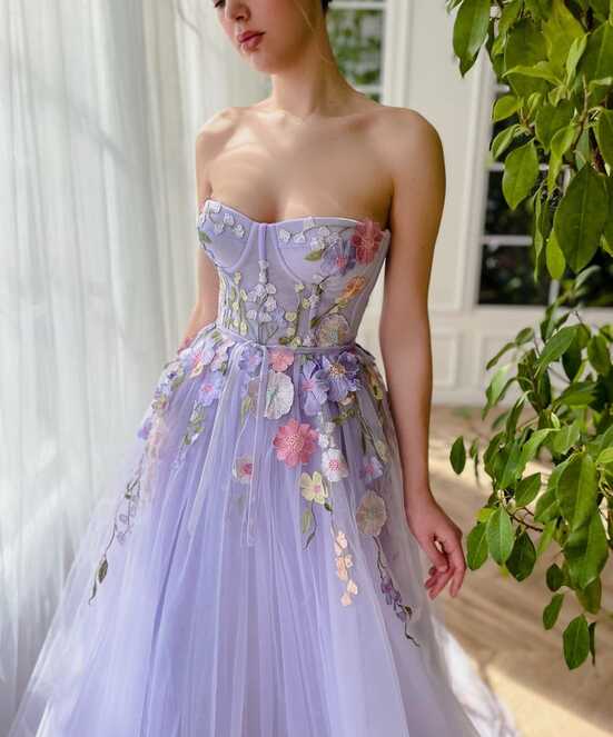 Lavender Floral Gown - With puffy sleeves