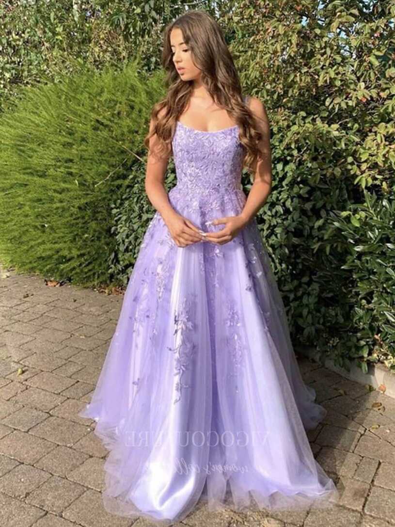 Lavender Lace Applique Prom Dress 20392 – vigocouture