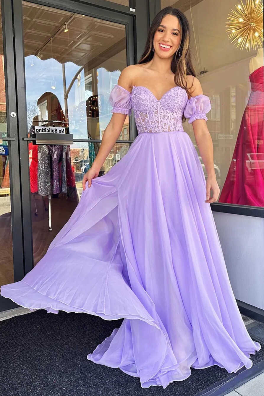 Lavender Lace Evening Dress Long Corset Party Prom Dress Plus size ...