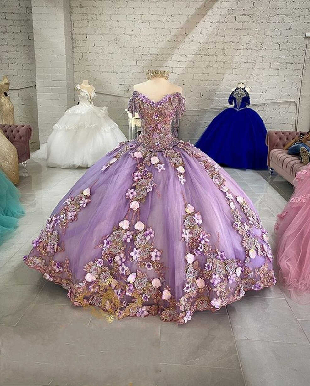 Lavender Off Shoulder Beads Quinceanera Dresses Ball Gown Sweet 16 ...