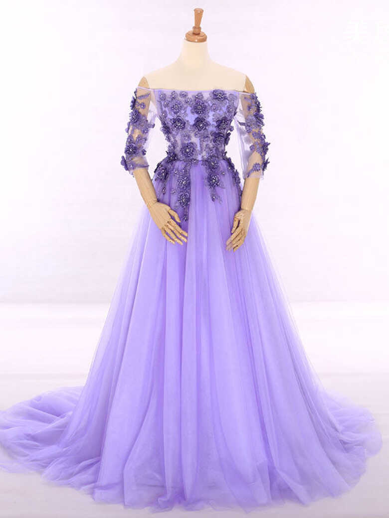 Lavender Off Shoulder Princess Formal Evening Gown RS201610