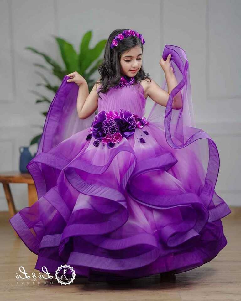 Lavender and purple ombre shaded couture gown with handcrafted ...