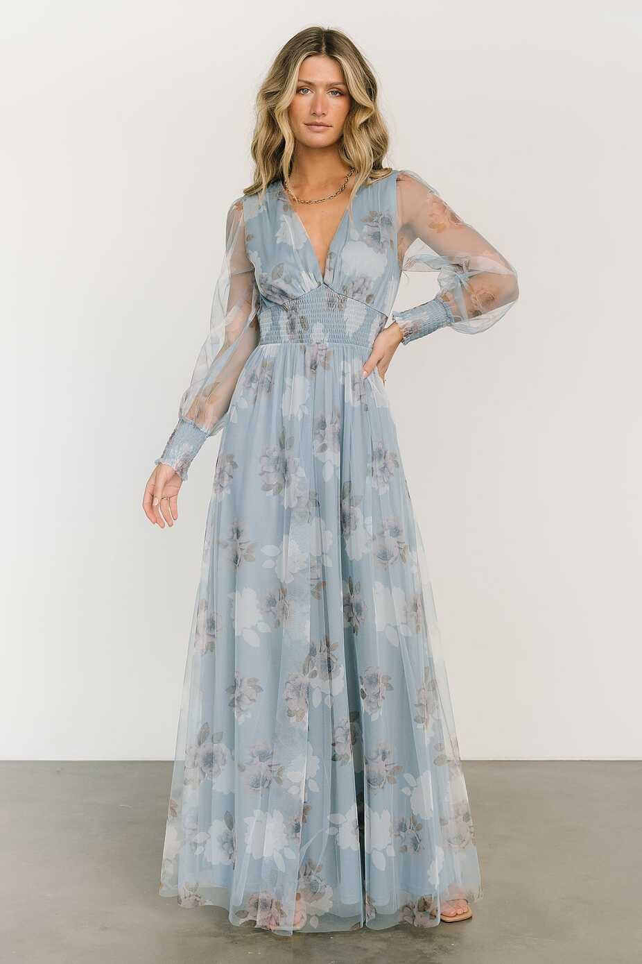 Layla Tulle Maxi Dress | Light Blue Floral | Baltic Born