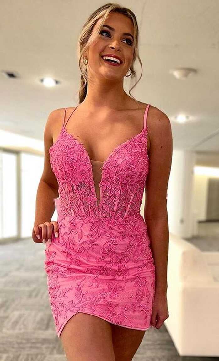 Leaf Lace Hot pink Homecoming Dress – DressesTailor