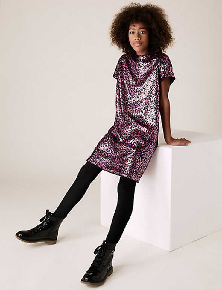 Leopard Print Sequin Dress (6-16 Yrs)