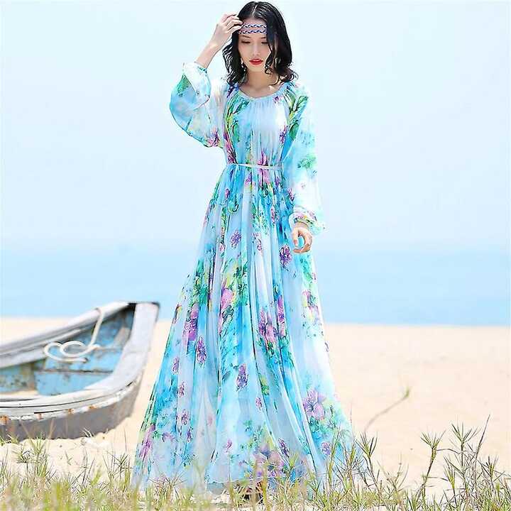 Leopard print Long Sleeve Maxi Dress Plus Size Casual Bohemian ...