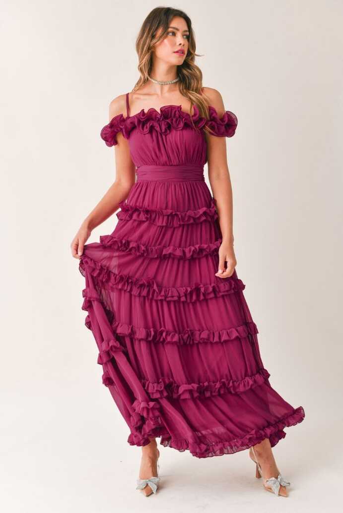 Leylani Ruffle Tiered Maxi Dress - Berry – Pippa &amp; Pearl