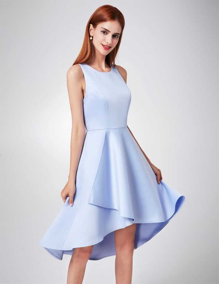 Light Blue A-Line Simple Sleeveless Knee Length High Low ...