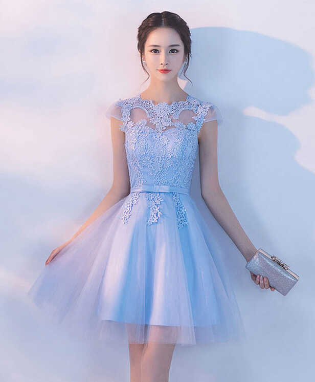 Light Blue A Line Tulle Lace Short Prom Dress, Homecoming Dress ...