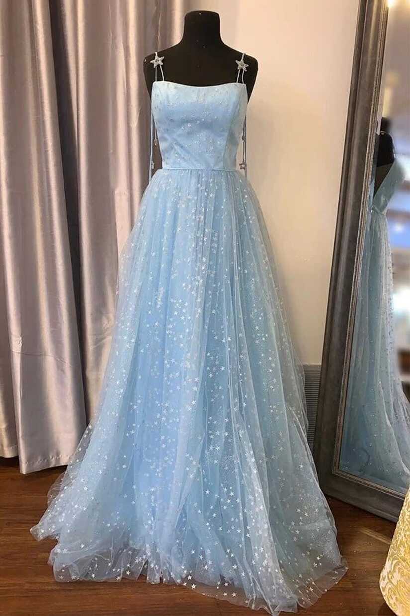 Light Blue A-line Spaghetti Straps Prom Dresses MP823 | Musebridals