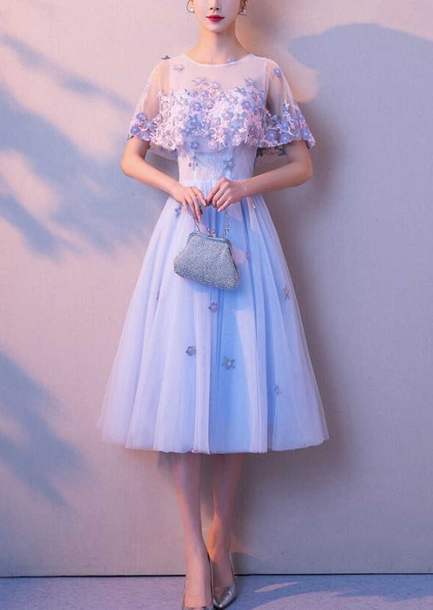 Light Blue Cute Tea Length Party Dresses, Lovely Formal Gowns ...