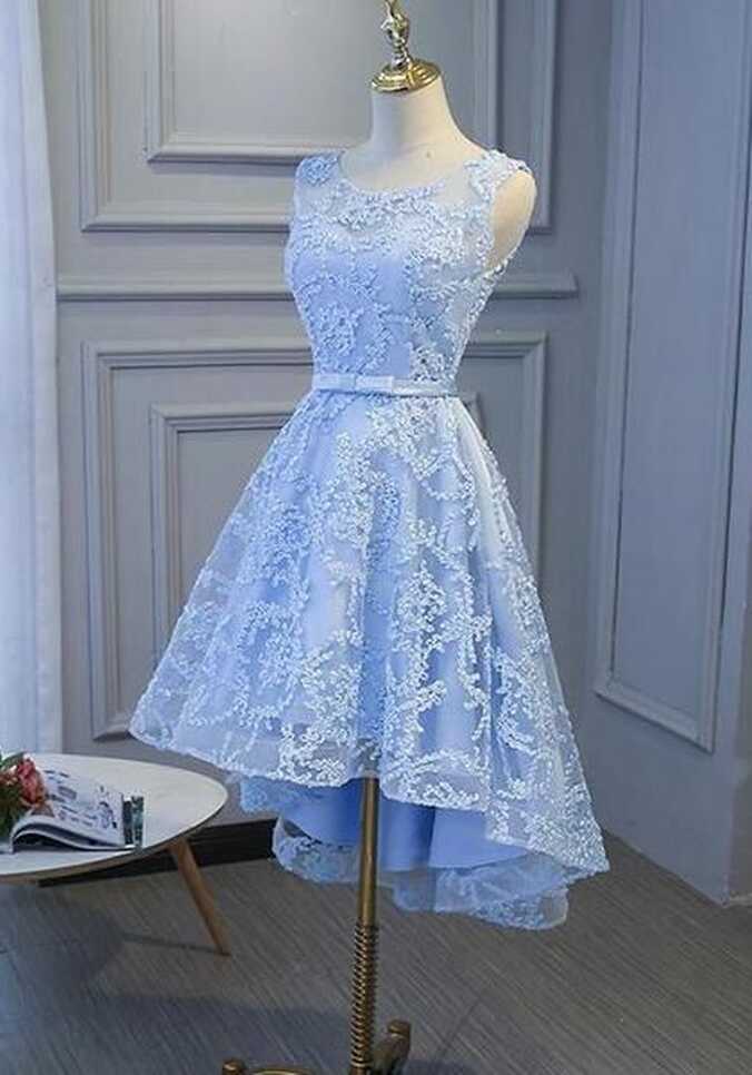 Light Blue High Low Homecoming Dresses , Blue Party Dress With ...