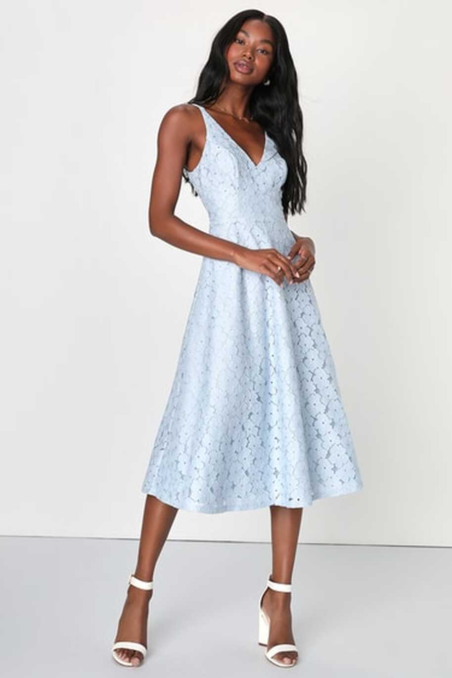 Light Blue Lace Dress - Sleeveless Midi Dress - A-Line Dress - Lulus